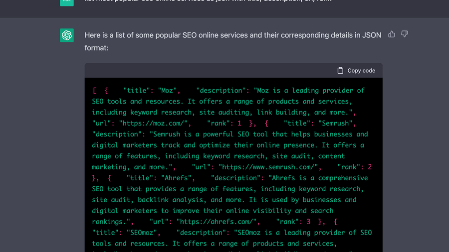 5 popular seo services according to ChatGPT
